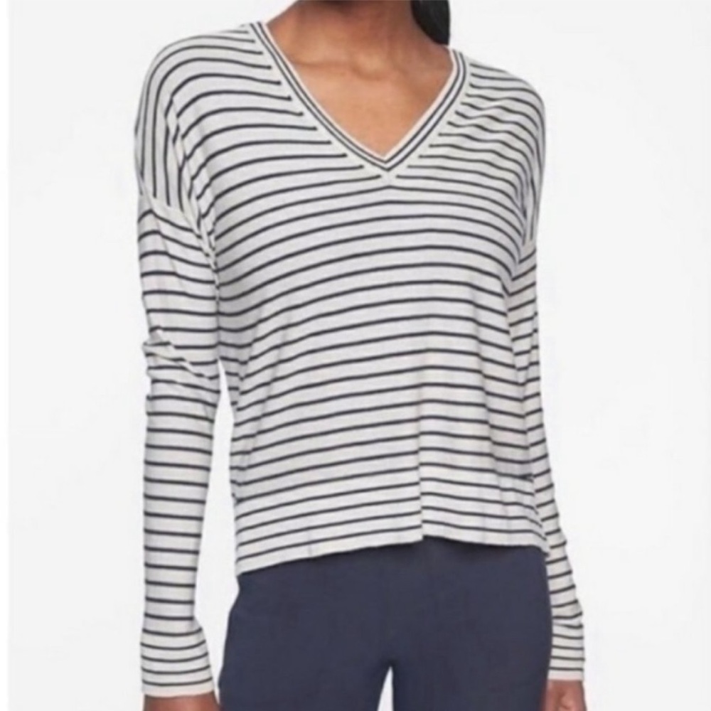 Athleta Retreat Stripe Silk Cashmere Blend Sweater - Picture 1 of 13